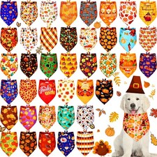 40 Pcs Fall Dog Bandanas Bulk Thanksgiving Day Bibs Pumpkin Maple Leaves Tria...