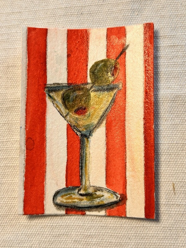 ACEO, Cocktail Time, Original Watercolor, Gloss Finish, Small Art, Free Shipping