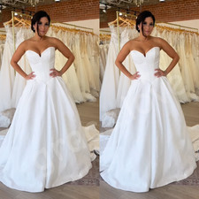 Classic Wedding Dresses Sweetheart Satin White Ivory Sweep Train Bridal Gowns