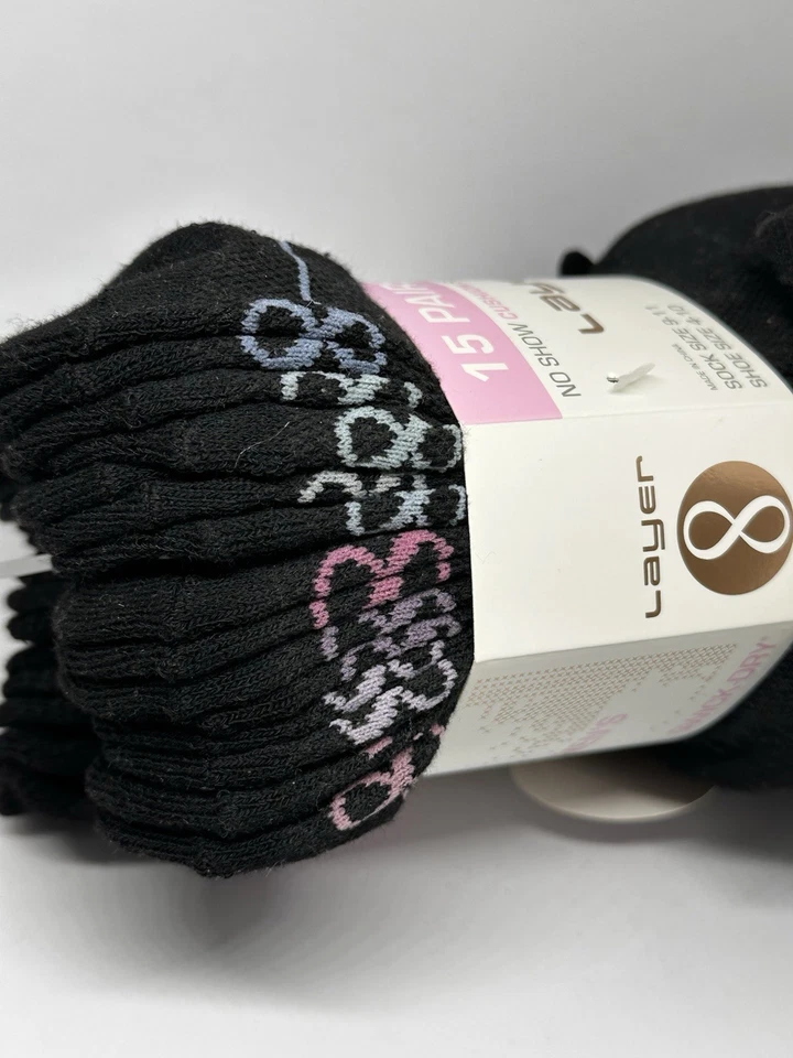 Paquete de 15 calcetines LAYER 8 No Show cojín Qwick-Dry mujer calcetín talla 9-11 Foto 2 de 3