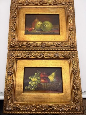 Frank Lean Original Still Life Oil Painting On Canvas Fruit Signed Set Of 2