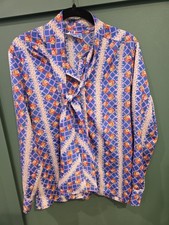 Vintage 60s Ship'n Shore Blouse Size 12 Scarf Colar Floral Print Top Excellent