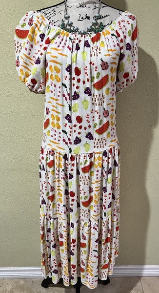 Maxi Vestido Lisa Says Gah Joni Farmers Market Estampado de Alimentos de Frutas Talla XS Artístico con 2