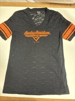 Harley Davidson Women's 2XL Black & Orange T-shirt Las Vegas Slim Fit