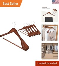 6 Pack Wooden Hangers, Extra Wide Shoulder Wood Hangers with Locking Bar for ...