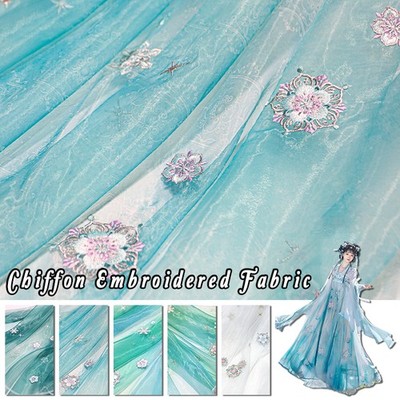 Floral Embroidery Gradient Chiffon Fabrics Transparent Chinese Sewing Costume