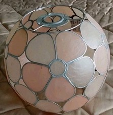 Vintage Pink CAPIZ SHELL Floral Light Shade Silver Flower Power Retro 18 x 22cm