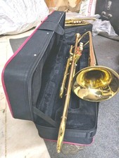 TROMBONE 3 VALVE OF PURE BRASS METAL IN GOLDEN POLISH CASE BOX FREE SHIPPNG