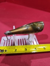 Vintage Creek Chub Plunker Wooden 3 Inch Long Fishing Lure Green /Wht Gold Scale