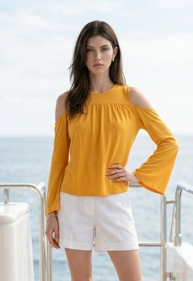 Michael Kors yellow long-sleeve cold-shoulder blouse, size M