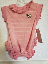 Vtg 70's 80's USA baby girls 12 months One Piece Ruffle Jumper Pink Summer Whale