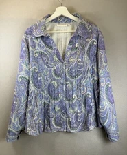 Vintage Rebecca Malone Women’s XL Lavender Corduory Paisley Prints Button Shirt