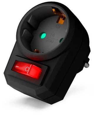 FELETEC 1-fach Steckdose Steckdosenadapter mit Schalter schwarz mit Kindersicherung IP20