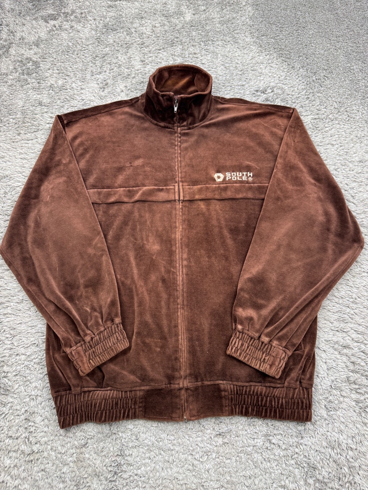 Vtg Southpole Jacket Men Medium Brown Velvet Velour Baggy Hip Hop Skater 90s Y2K