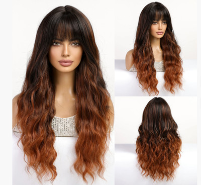 Long Wavy Black To Light Auburn Mix Synthetic Hair Wigs Women Soft Party Daily