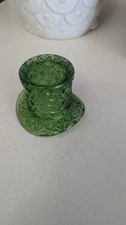 DEGENHART  GLASS DAISY AND BUTTON TOP HAT TOOTHPICK HOLDER Green