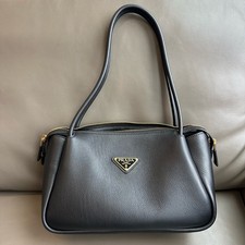 Prada Soft Grain Hobo Black Triangle Logo Calfskin Shoulder Bag （28×16×10.5）cm