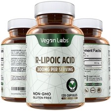 Vegan Labs R-Lipoic Acid 300MG 120 Vegan Capsules Cellular Energy Antioxidant