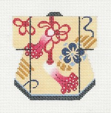 Petite Japanese Kimono Red Florals handpainted Needlepoint Canvas Ornament LEE