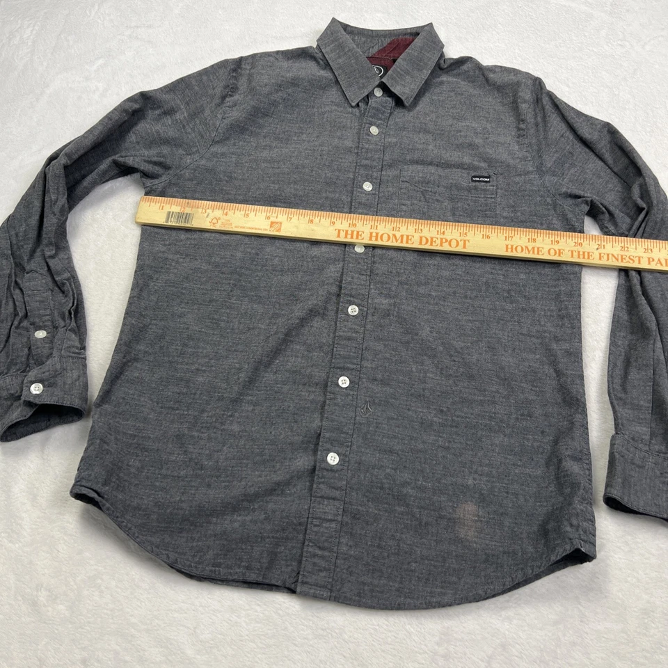 Men's Volcom Flats Button Up Shirt Long Sleeve Charcoal/Red 100% Cotton Size M - Image 3 of 4