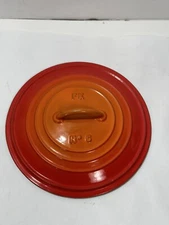 Vintage DESCOWARE Cast Iron LID FE BELGIUM No 6 Flame Red Orange ENAMEL Fits 7”