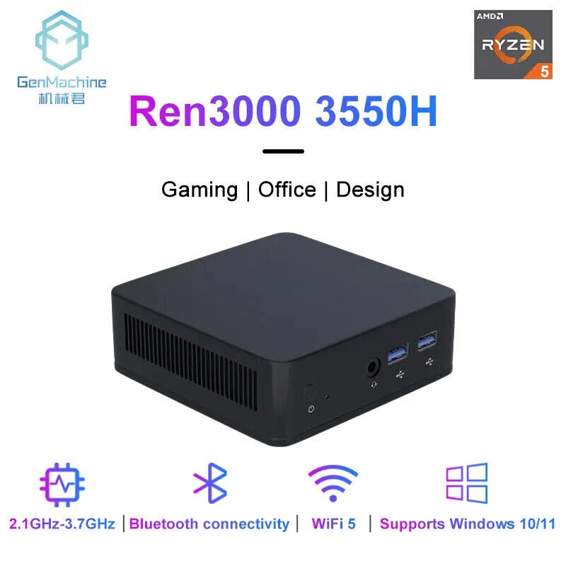 GenMachine Mini PC AMD Ryzen 5 3550H Ren3000 3550H M.2 NVME SSD DDR4 HDMI  DP 4K