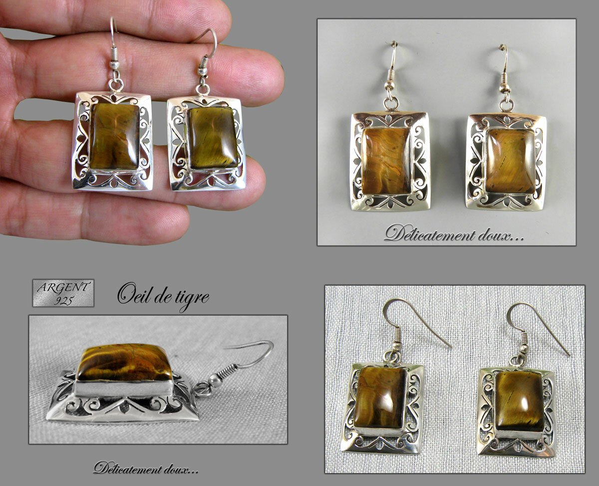 Boucles d'oreilles oeil de tigre et argent 925 pour accessoiriser vos tenues bohèmes chic