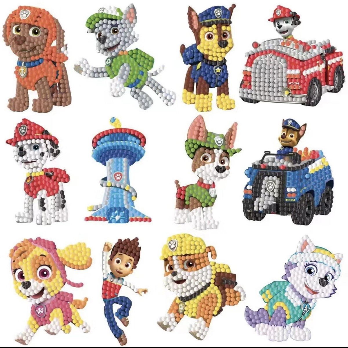 Cross Stitch Perler Paw Patrol 12pcs Diamond Painting Stickers DIY