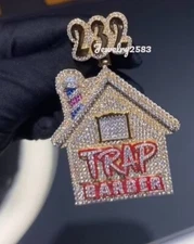 CHRISTMAS GIFT 4 MEN'S 3D "TRAP BARBER HOUSE" 2ct Real Moissanite 925Silver GIFT