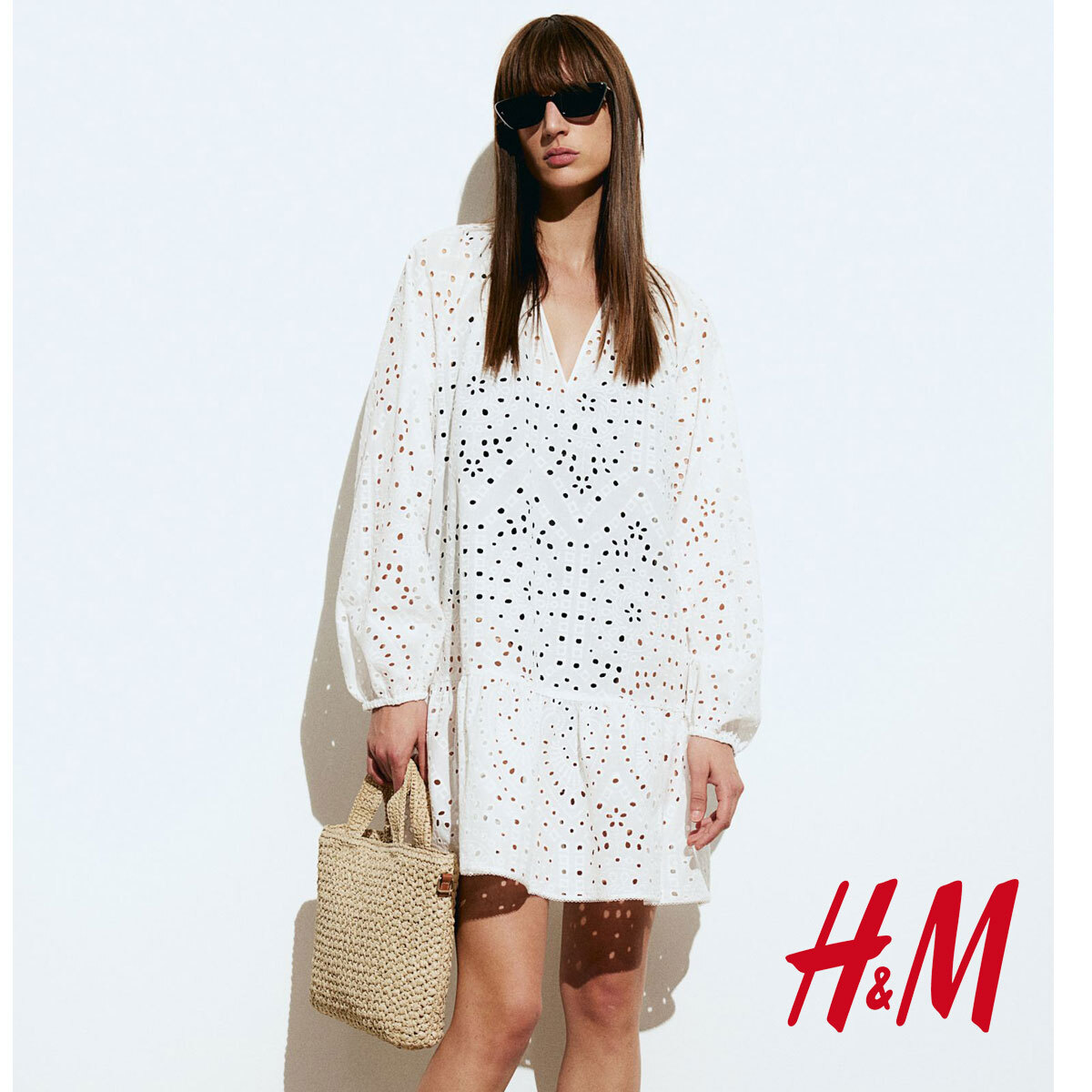 【美品・限定800部】伊丹豪 TYM:GI this year's model H&M 2025 Satin Shirt Tunic Dress with Eyelet Embroidery