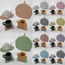 Checked Gingham Tea Pot Cozy & Coaster Set