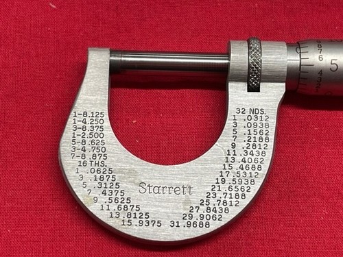 Starrett T1230XRL Stainless Steel Micrometer, Carbide Anvil-Spindle 0-1" Range - Picture 2 of 7