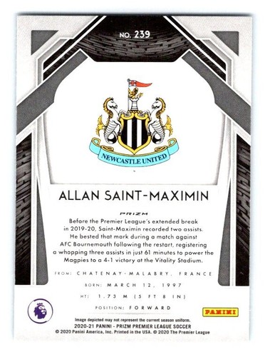 ALLAN SAINT-MAXIMIN #282 2020-21 PANINI PRIZM PREMIER LEAGUE - SILVER PARALLEL - Bild 2 von 2