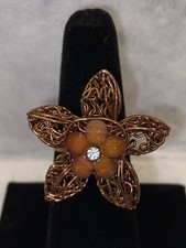 Handmade Bronze Copper Wire Wrapped Flower Adjustable Ring