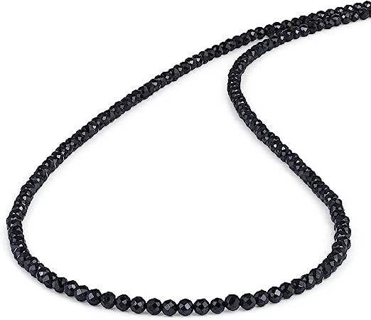 Collar de piedras preciosas de cuentas redondas facetadas espinela negra natural de 4 mm 18" Foto 3 de 4