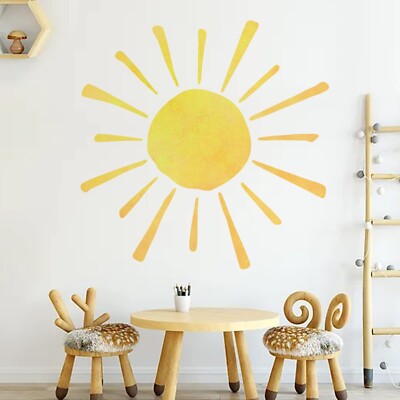 35.4'' x 35.4'' Watercolor Boho Sun Wall Decals Peel and Stick, PVC Sunrise Wal...