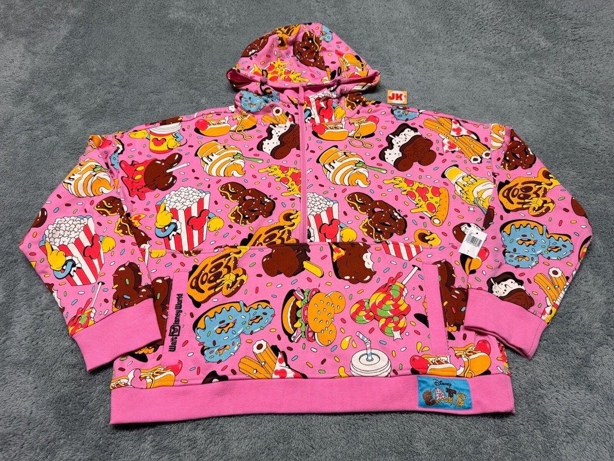 NEW Disney Hoodie Womens Extra Large Pink Eats Collection Snacks