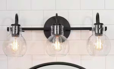 LNC 22 in. 3-Light Black Bathroom Vanity Light with Clear Glass Globe Shades