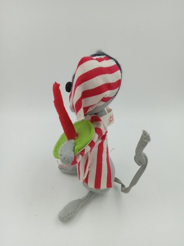 Vintage Annalee Mobilitee Christmas Mouse Candy Striped Nightshirt & Hat 6" 1971 - Picture 6 of 11