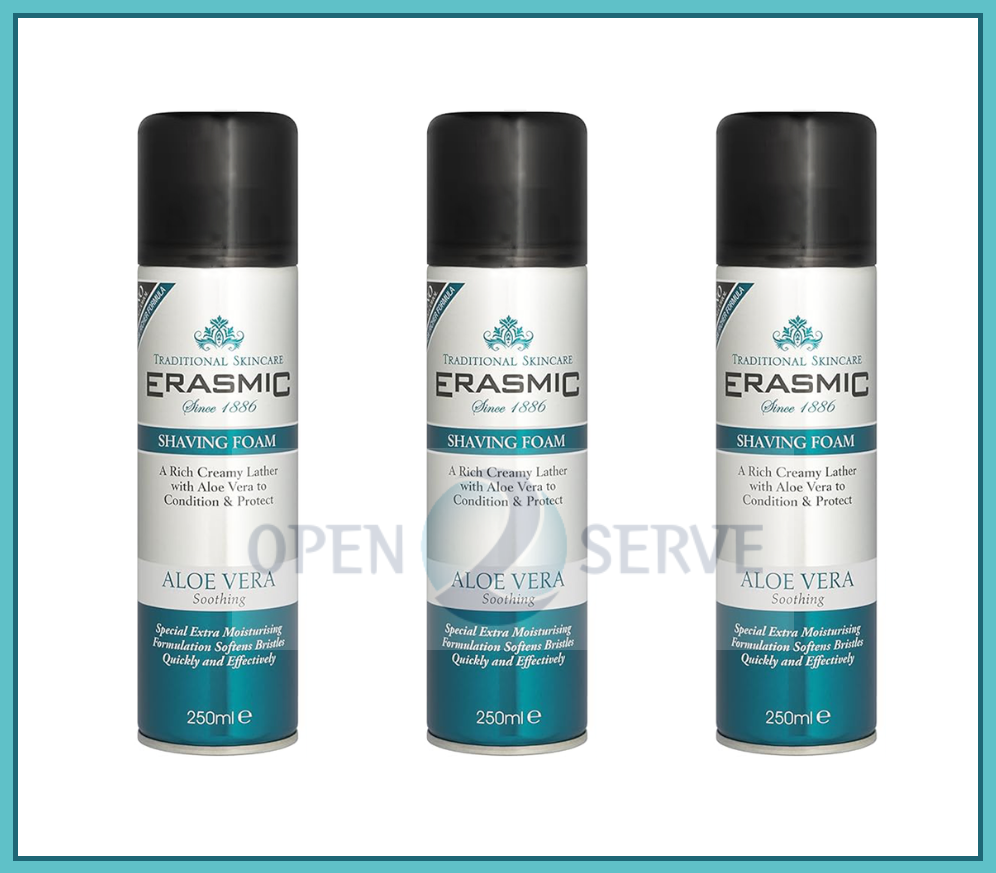 3x Erasmic Shaving Foam Aloe Vera | Soothing | Alcohol Free- 250ml