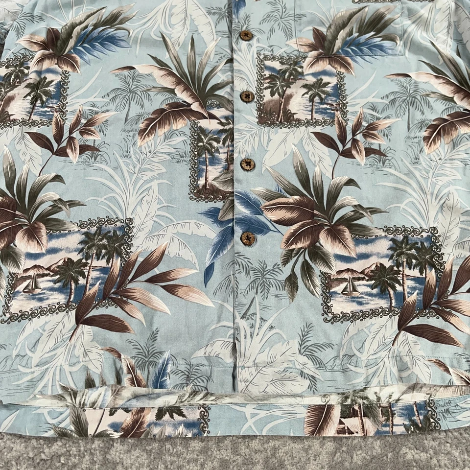 Joseph Feiss гавайская рубашка мужская большой синий шелк пальма дерево печати петля воротник Y2K - Изображение 3 из 4