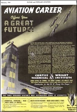 1943 WW2 AD CURTISS WRIGHT INSTITUTE Aviation Careers  Glendale CA  072620
