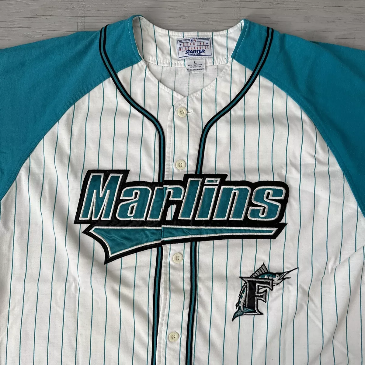 Vintage 90s Stitched Starter Florida Marlins Baseball Button Jersey Size  Large