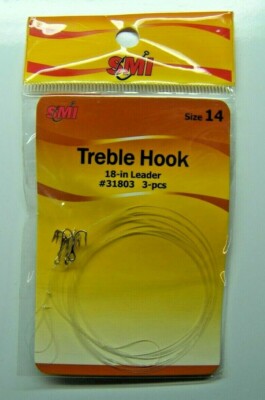 Treble Hooks Gold Snelled 3 Per Pack Size 14 SMI Beau Mac #31803 Trout New 