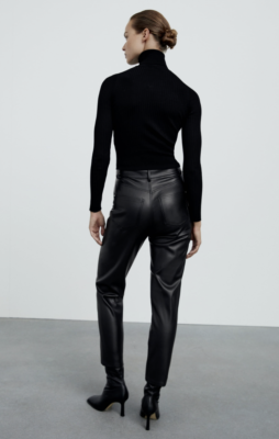 Zara Faux Leather Mom Fit Pants Black High Waisted Straight Leg Pockets Sz  6 | eBay