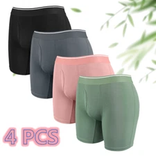4 Pack Bamboo Fiber Men Boxer Shorts Tagless Comfort Underwear With Fly Briefs