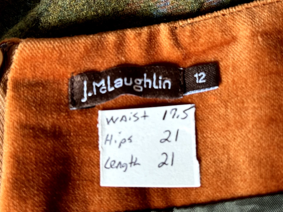 J. Mclaughlin 羊毛格子裙,尺寸 12,橄榄绿色荷叶边 L Academia 秋季学院风 — 第 2/4 张图片