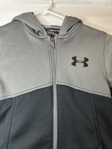 Under Armor Youth Small Grey & Black Full Zip Hooded Jacket - Picture 2 of 8
