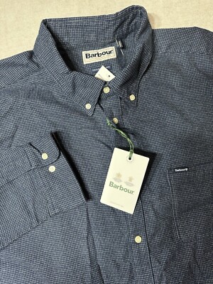 NWTS Barbour Bannock Tailored Fit Button Down Shirt Navy Blue 2XL NEW XXL