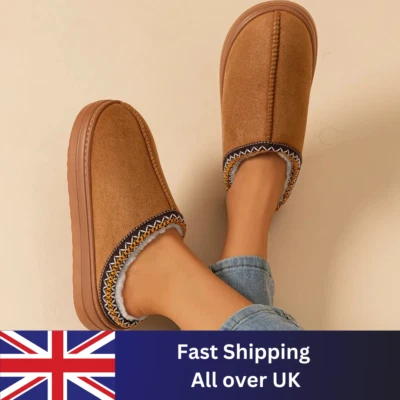 Luxury Fleece Lined Mule Slippers Platform Suede Womens Girls Fluffy Ugg Dupes